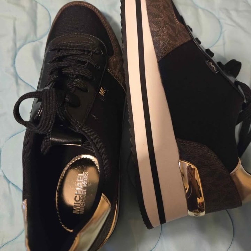 Michael Kors Black and Gold Women's Sneakers